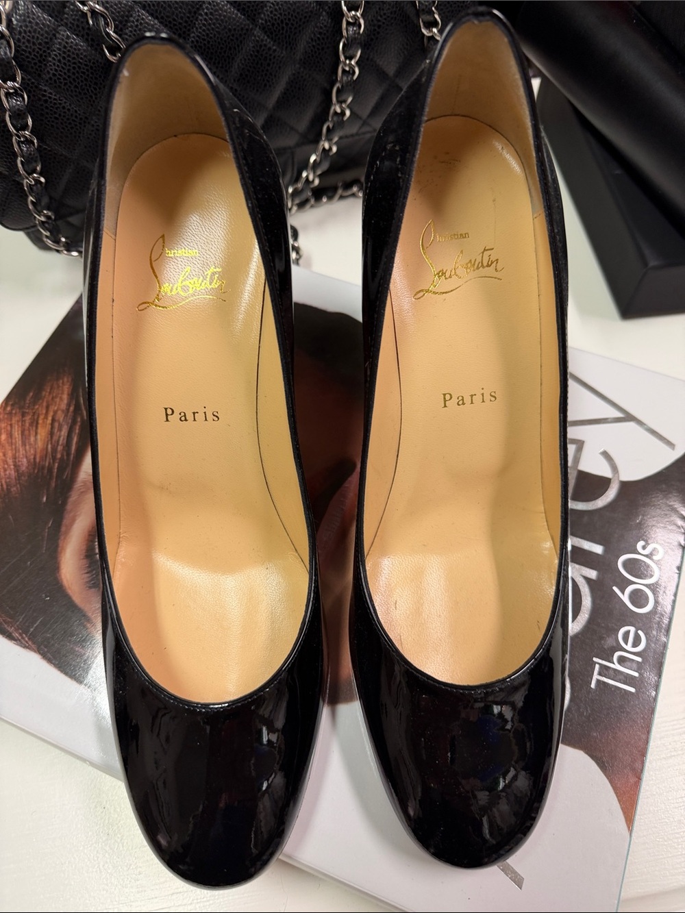 Christian Louboutin Black Patent Round-Toe Pumps with Signature Sleek Silhouette